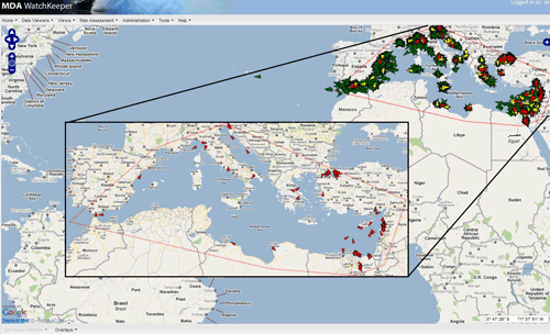 Mediterranean Area of Responsibility with Red Risk Level Filtering